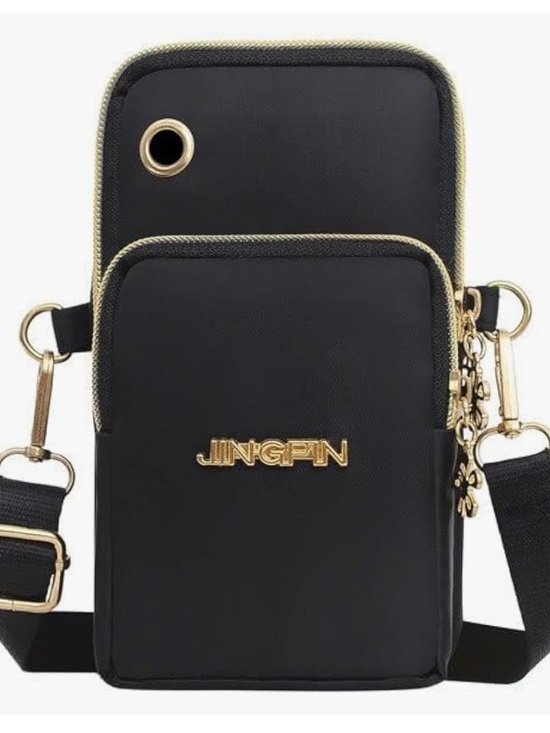 Jingpin Handbags - JINGPIN Black Crossbody Phone Bag with Gold Hardware
